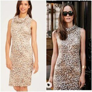 J. McLaughlin Lynda Sheath Dress Cowl Neck Faux Suede Leopard Print L